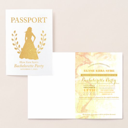 Carte Dorée Passeport Bachelorette Parti feuille d'or (Affichage)