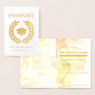 Carte Dorée Passeport de fête de fin d'études en or feuille d'