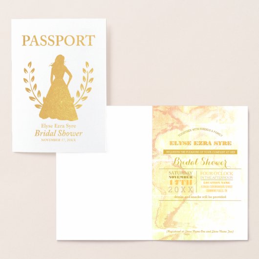 Carte Dorée passeport Fête des mariées feuille d'or (Affichage)