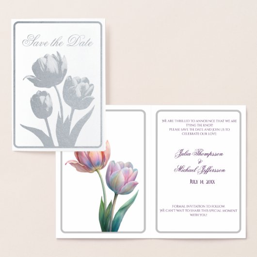 Carte Dorée Pastel Tulip Mariage Suite Typographie élégante (Affichage)