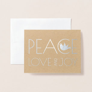 Carte Dorée Peace love et Joy colomve Christmas photo argent