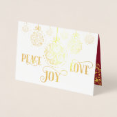 Carte Dorée Peace Love Joy Gold Burgundy Photo de Noël (Devant)