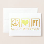 Carte Dorée Peace Love Physical Therapy Gold Foil Card (Devant avec enveloppe)