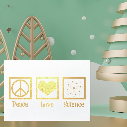 Carte Dorée Peace Love Science Belle Scientifique Or