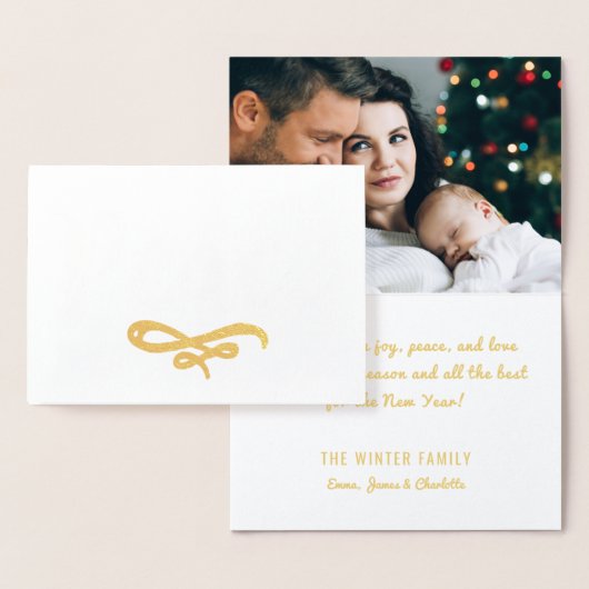 Carte Dorée Peace Modern Brossé Script Photo Holiday Gold (Affichage)