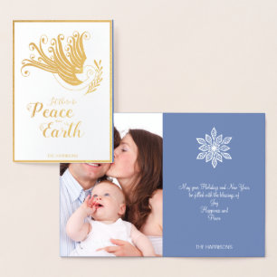 Carte Dorée Peace on Earth Dove Photo de Noël Gold