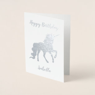 Carte Dorée Personnalisé Joyeux Anniversaire Unicorn Silver