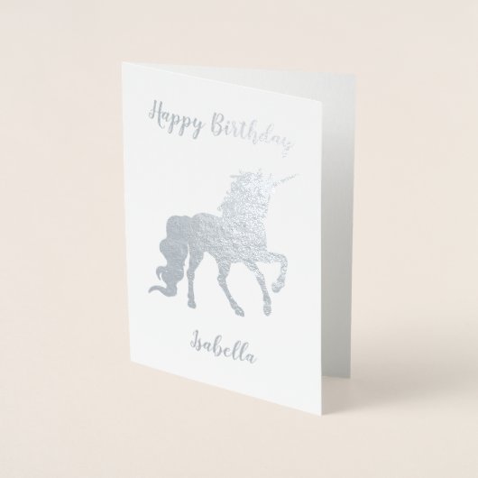 Carte Dorée Personnalisé Joyeux Anniversaire Unicorn Silver (Devant)