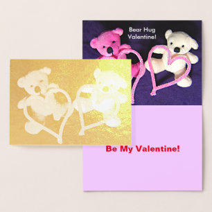 Carte Dorée Petits Nounours et Coeurs Gold Valentine