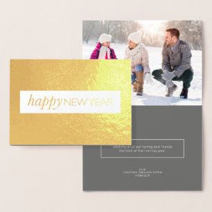 Carte Dorée Photo de Bonne Année Moderne en Feuille d'Or