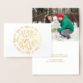 Carte Dorée Photo de famille de Noël joyeuse (Affichage)