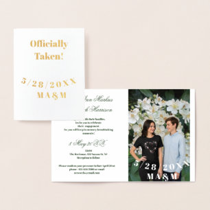 Carte Dorée Photo de fiançailles Couple Fleurs Blanc Drôle