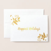 Carte Dorée Photo de Noël Floral Rouge Aqua (Devant avec enveloppe)