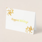 Carte Dorée Photo de Noël Floral Rouge Aqua (Devant)