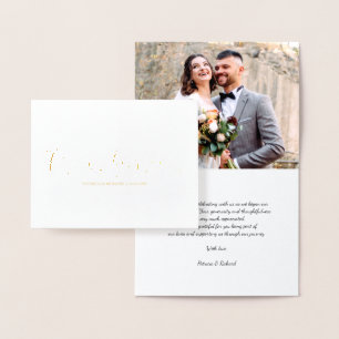 Carte Dorée Photo de remerciement de mariage en feuille métall