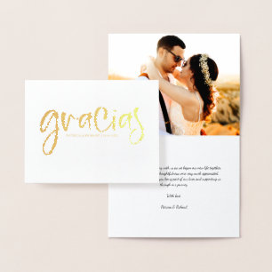 Carte Dorée Photo de remerciement de mariage mignon Gracias