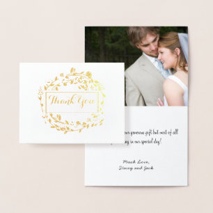 Carte Dorée Photo Gold Foil Floral Wreath Mariage Merci