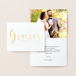 Carte Dorée Photo Gracias Elégant Mariage Espagnol Merci