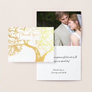 Carte Dorée Photo Initiales Gold Foil Arbre Mariage Merci