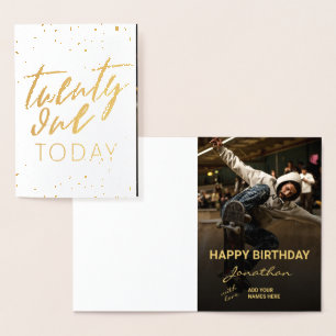 Carte Dorée Photo moderne avec feuille d'or pour 21e anniversa