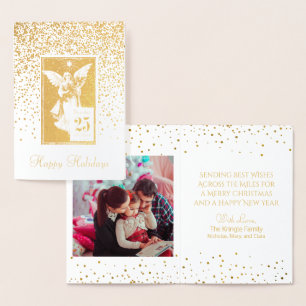 Carte Dorée Photo vintage d'ange de Noël bonnes fêtes