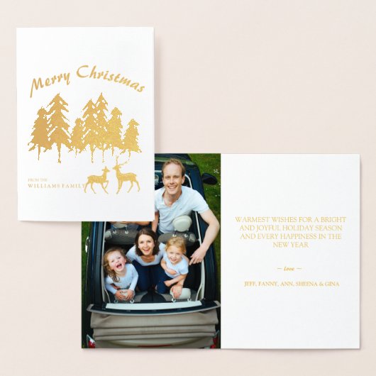 Carte Dorée Pine Woods Forest Reinder Photo Joyeux Noël (Affichage)