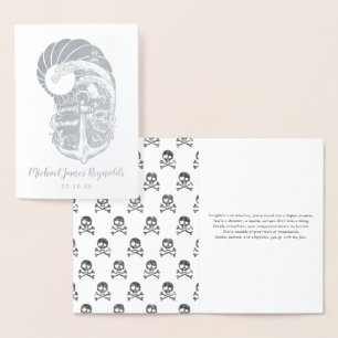 Carte Dorée Pirate Nautique   Monogramme de crâne d'ancre océa