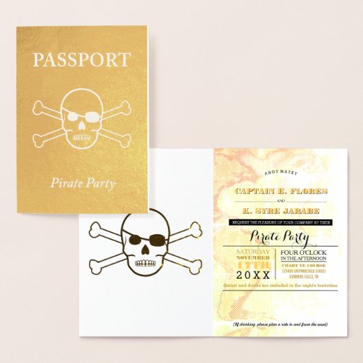 Carte Dorée Pirate Party Gold Foil Passeport (Affichage)