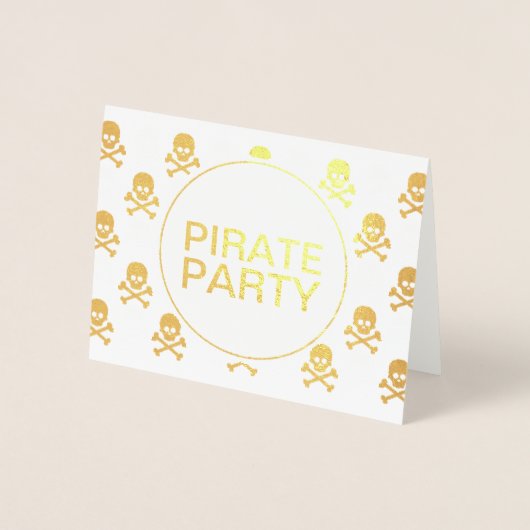 Carte Dorée Pirate Party Gold Foil Stripe crâne (Devant)