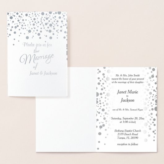 Carte Dorée Points Confetti Argent Élégants | Arrière - plan b (Affichage)