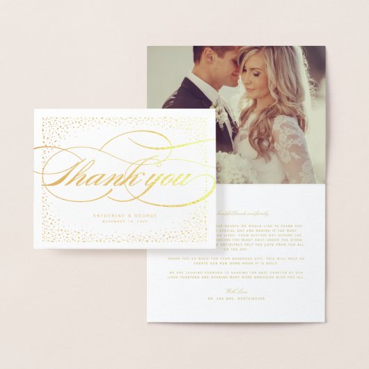 Carte Dorée Points Confetti Et Merci Mariage Classique Script (Affichage)