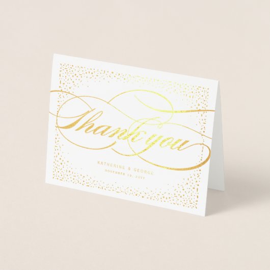 Carte Dorée Points Confetti Et Merci Mariage Classique Script (Devant)