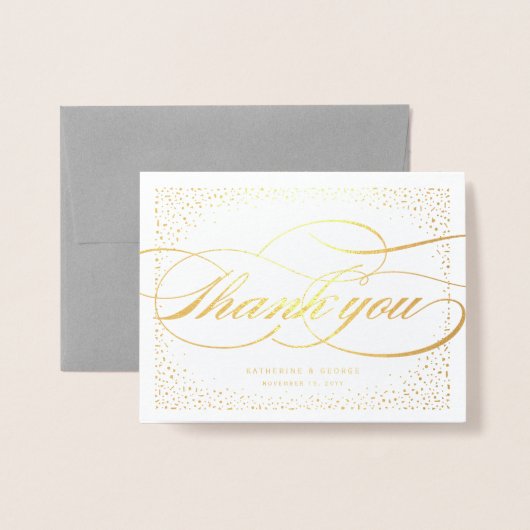 Carte Dorée Points Confetti Et Merci Mariage Classique Script (Devant avec enveloppe)