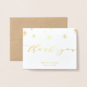 Carte Dorée Pom Pom Mariage de script moderne Merci (Devant avec enveloppe)