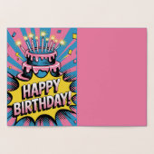 Carte Dorée Pop Art Joyeux gâteau d'anniversaire (Intérieur)