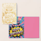 Carte Dorée Pop Art Joyeux gâteau d'anniversaire (Affichage)