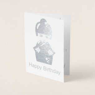Carte Dorée Poupée japonaise - anniversaire argent