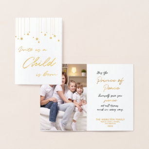 Carte Dorée Pour nous Un enfant est né Noel d'or manuscrit
