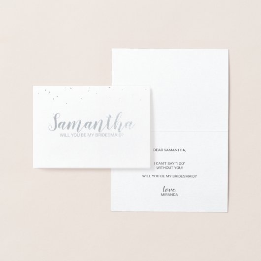 Carte Dorée Proposition Bridesmaid | Elégant Argent Confetti (Affichage)