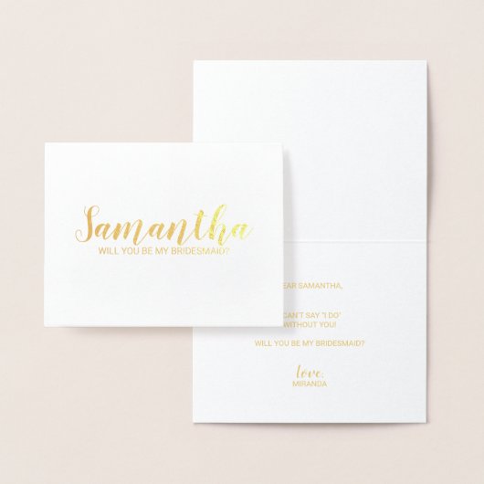 Carte Dorée Proposition Bridesmaid | Or de script moderne (Affichage)