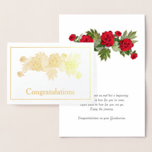 Carte Dorée Red Roses Floral Graduation Félicitations Or