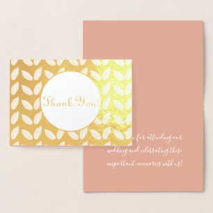 Carte Dorée Remerciement de mariage à feuille simple botanique