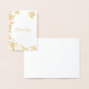Carte Dorée Remerciement Floral Rayé Élégant
