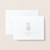 Carte Dorée Remerciements | Simplement ananas en argent (Devant avec enveloppe)