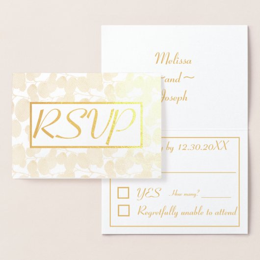 Carte Dorée Réponse de mariage au feuillage de feuilles d'or (Affichage)