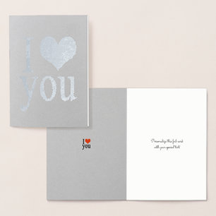 Carte Dorée romantique Je t'aime coeur argent