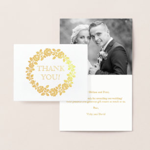 Carte Dorée Rose couronne mariage Merci photo