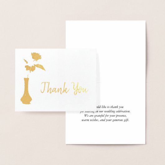 Carte Dorée Rose Dans Vase Mariage Merci (Affichage)