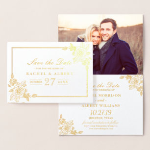 Carte Dorée Rose floral Gold Foil Mariage Enregistrer la date