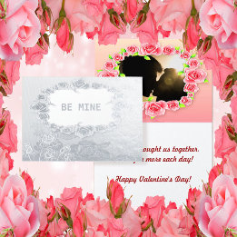 Carte Dorée Roses Silver Foil Be Mine Valentine Couple